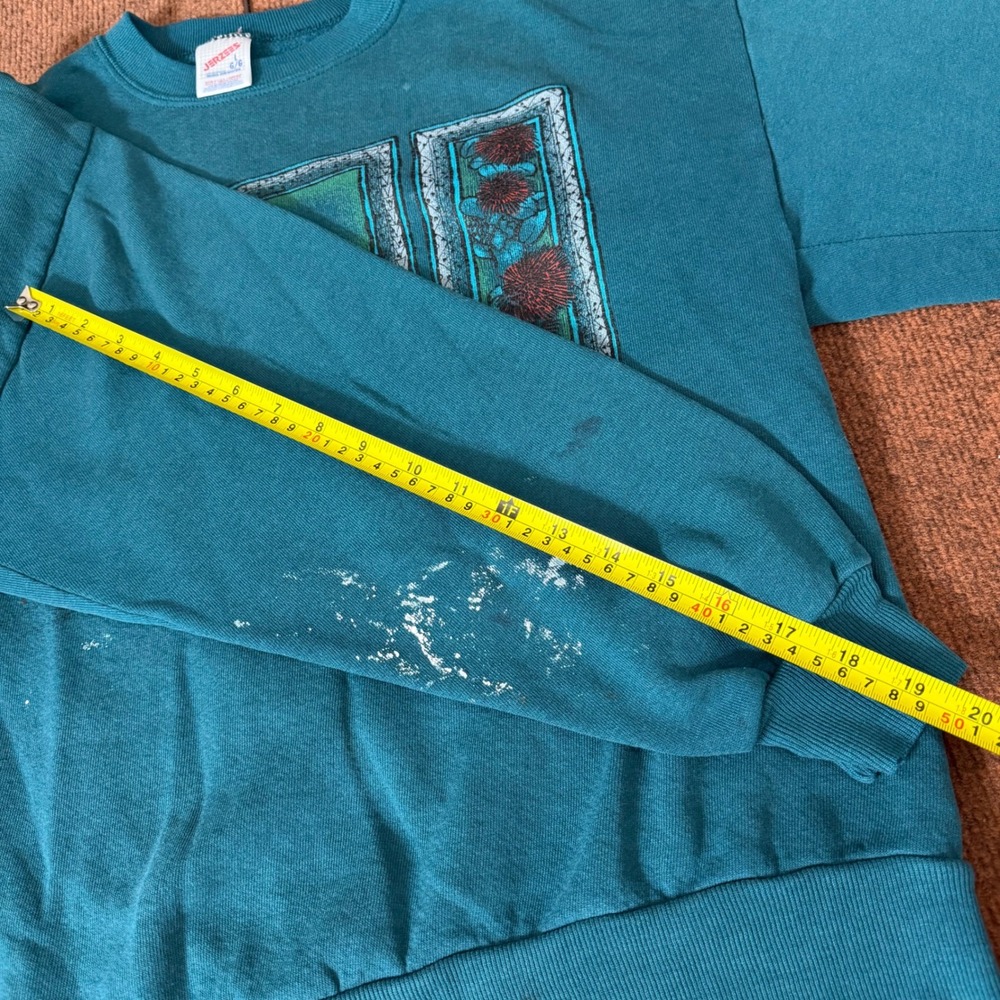 Vintage Jerzees Hawaii Volcanoes National Park Sweatshirt Teal Mens Large USA C+ - Picture 9 of 10
